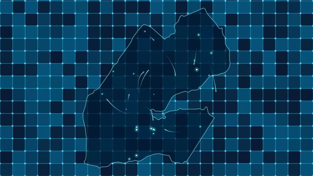 Digital grid map animation of Djibouti, Technology, Communication, Transportation