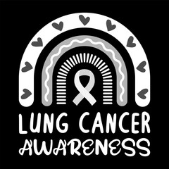 Lung cancer awareness rainbow with white ribbon. Perfect for patient support, charity events, apparel, posters, and print-on-demand products. Promote hope and medical awareness. Vector illustration. 