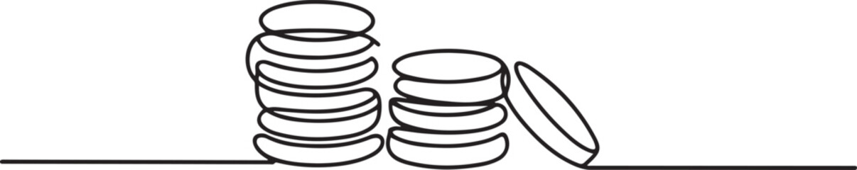 Coins stack continuous one line drawing. Coins money in simple linear style. Coins money symbol of financial success and investment business. one line Icon drawing