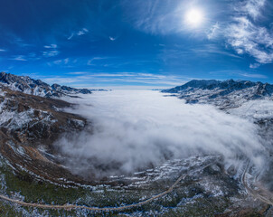 Panorama of Highland snow mountain and sea of clouds