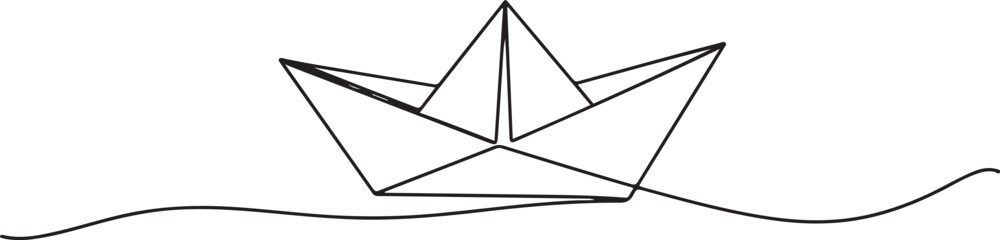 One continuous line drawing of paper boat. Origami ship concept for success leadership of business in simple linear style. one line Icon drawing