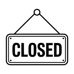 A black and white illustration of a closed sign hanging on a string.