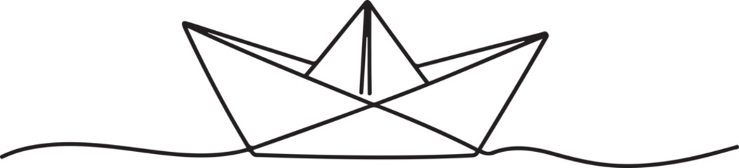 One continuous line drawing of paper boat. Origami ship concept for success leadership of business in simple linear style. one line Icon drawing