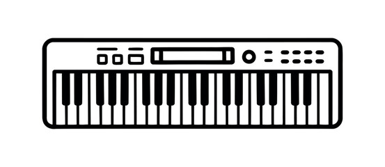 A simple line drawing of a digital keyboard with white and black keys.