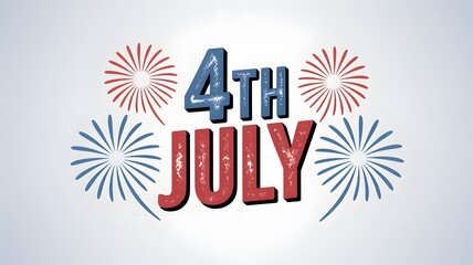 Fototapeta premium Fourth of july text with fireworks on white background for independence day