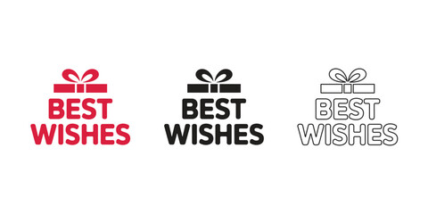 Best wishes text with gift box icon in three styles