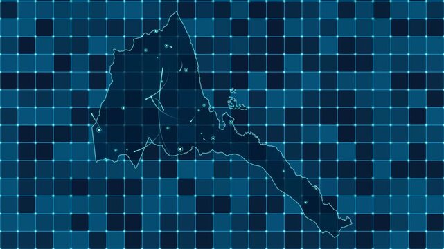 Digital grid map animation of Eritrea, Technology, Communication, Transportation