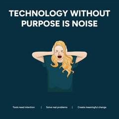 Woman covering ears against noise of technology without purpose