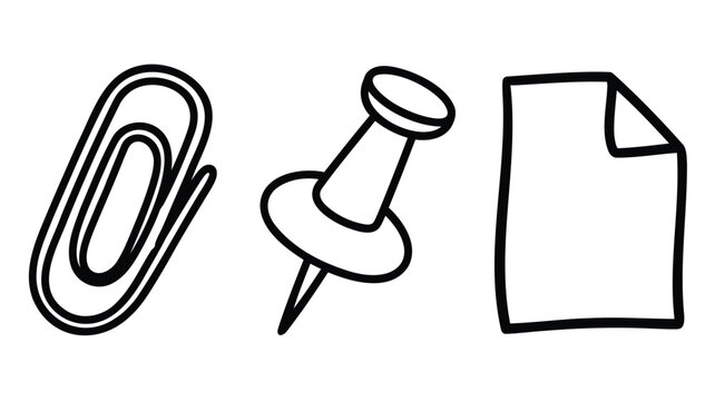 Charming hand drawn office icons featuring a paperclip document and stationery elements for creative projects