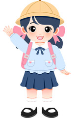 Adorable Schoolgirl Illustration with Backpack and Hat for Back-to-School Designs