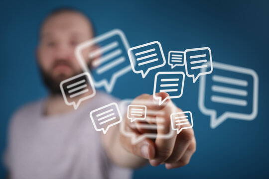 Person interacting with digital messaging interface using modern technology to show communication and connection.