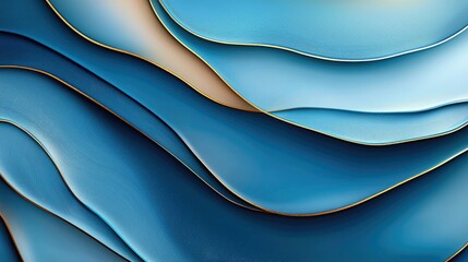 An abstract image featuring blue waves with gold outlines, creating a modern and elegant design.