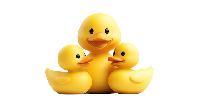 Three Yellow Ducks on Transparent Background