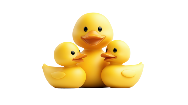 Three Yellow Ducks on Transparent Background