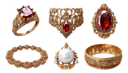 Hyper Realistic Luxury Jewelry Collection with Gold and Ruby Illustrations