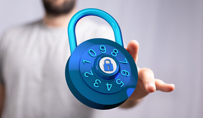 Protecting digital data using a padlock, concept for security and safety. Shows encryption and data privacy. Id