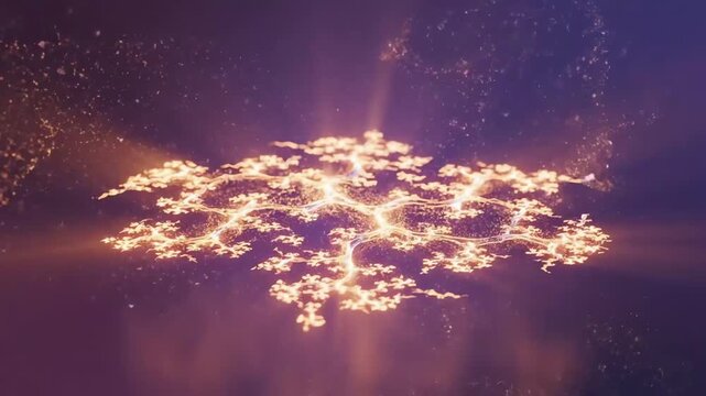 Dynamic abstract glowing neural network representing brain signals and a dopamine release concept for well-being