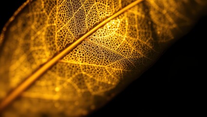 Golden Leaf with Intricate Veins Against Sunset Light