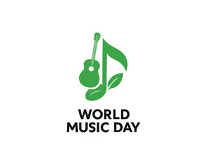 World Music Day Guitar Note Leaf icon vector design illustration.