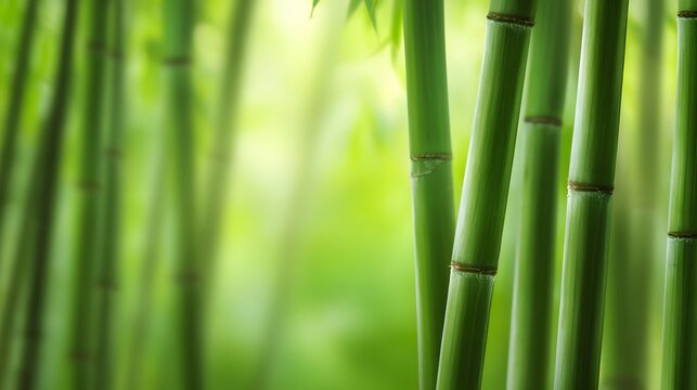 Bamboo forest with stalks clacking together in wind, natural daylight filtering through leaves