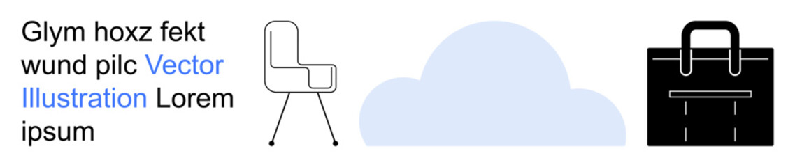 Office design, work , business concepts, storage solutions, modern lifestyle, professional tools. A chair, cloud and briefcase presented in minimalist style. Office design and work themes concept