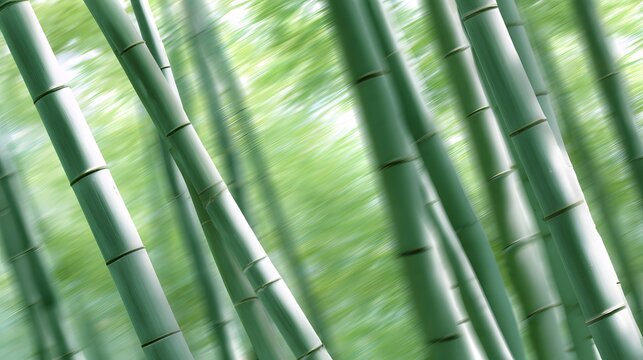 Bamboo forest with stalks clacking together in wind, natural daylight filtering through leaves