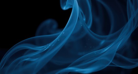 Blue smoke swirling on black background with abstract motion