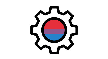 Obraz premium Gear mechanism with a circle divided into red and blue, symbolizing diversity and inclusion