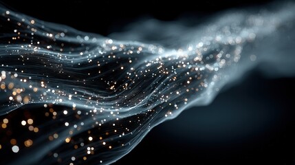 Visualization of data flow abstract interpretation with flowing lines representing information currents intertwining nodes signifying networked communication