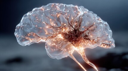 A glowing digital brain made of pulsing neural circuits vibrant electric synapses luminous lines forming intelligence cinematic lighting