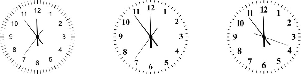 Fototapeta premium Vintage and modern clock faces with Roman numerals retro hands, modern. Mechanical clock faces, arabic numerals, bezel. Timer, stopwatch. Analog Face Blank clock dial with hours, minutes, and seconds 