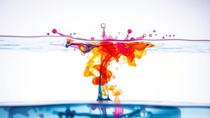 Vibrant colorful ink drop splashing in clear water, creating abstract art