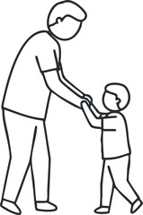 Fototapeta premium Outline vector illustration of a parent and child holding hands, symbolizing love and support in family relationships
