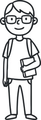 Obraz premium Cartoon-style vector illustration of a young student holding books, perfect for educational materials and school-related designs
