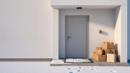 Cozy entrance with gifts waiting on a snowy day