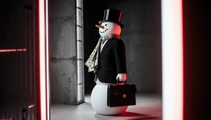 Business Snowman with Briefcase in Modern Office Setting