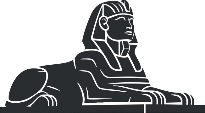 Stylized black and white vector illustration of the iconic Sphinx, representing ancient Egyptian culture and architecture.