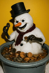 Evil Snowman Sitting in a Bucket of Coins