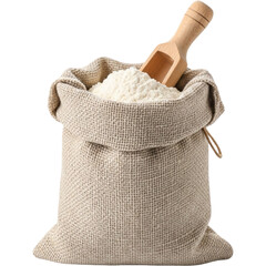 Sack of Flour with Wooden Scoop Kitchen Baking Ingredient Photography Isolated Image Food on transparent background
