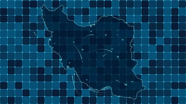 Digital grid map animation of Iran, Technology, Communication, Transportation