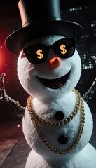 Cool Snowman with Dollar Sunglasses and Gold Chains