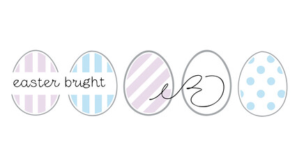 Obraz premium A row of five stylized easter eggs with pastel stripes polka dots and handwritten text against a white background