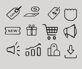 Ecommerce shopping cart icon set isolated on transparent background