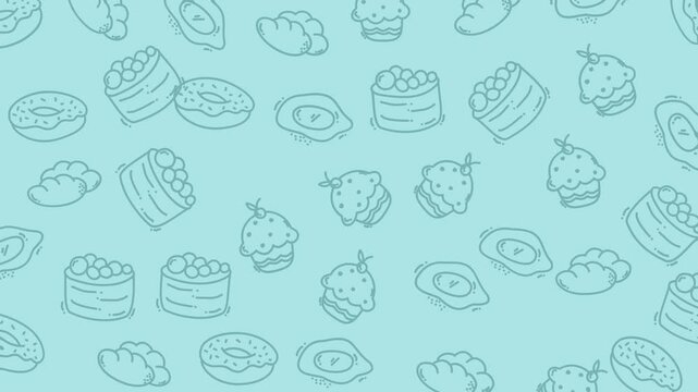 Sweet pattern of donuts, cakes, and cupcakes perfect for holiday celebrations. Ideal for festive designs and baking enthusiasts.