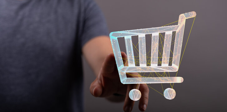 Abstract image of a shopping cart icon representing online shopping, digital marketing, e-commerce, and modern technology. Perfect for business