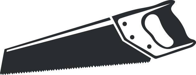 Black and white vector illustration of a hand saw, ideal for carpentry and construction design projects