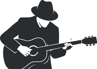 Fototapeta premium Stylized silhouette vector illustration of a guitarist wearing a hat, perfect for music-themed projects and designs