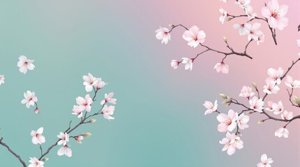 Fototapeta premium Cherry Blossom Branches on Gradient Background. japanese patterns 