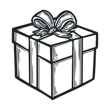 Heavily outlined sketch of a shaded gift box