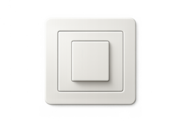 White light switch with square button on transparent background for home interior and electrical concepts